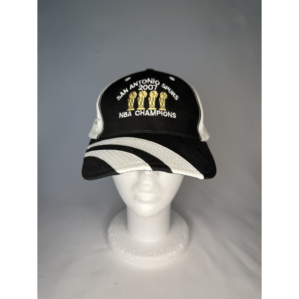 Spurs 2007 NBA Championship Cobra Strapback Black And White Hat Cap Adjustable‎